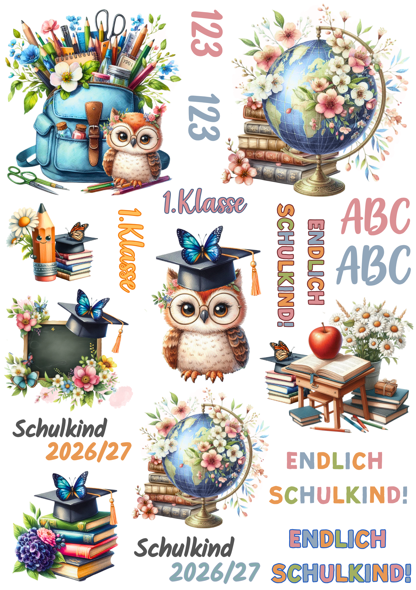 Rub On randlos •Einschulung• A5 Bogen