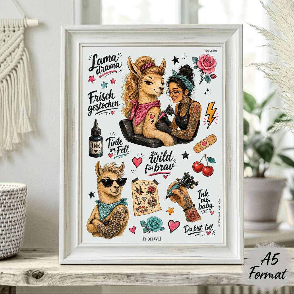 Rub On randlos •Tattoo-Lama• A5 Bogen
