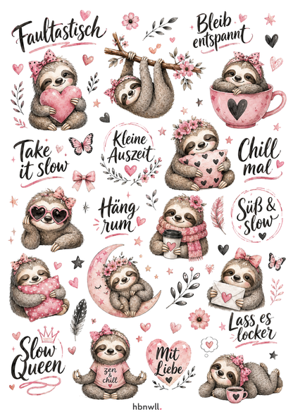 Rub On randlos •Chill Faultier• A4 Bogen