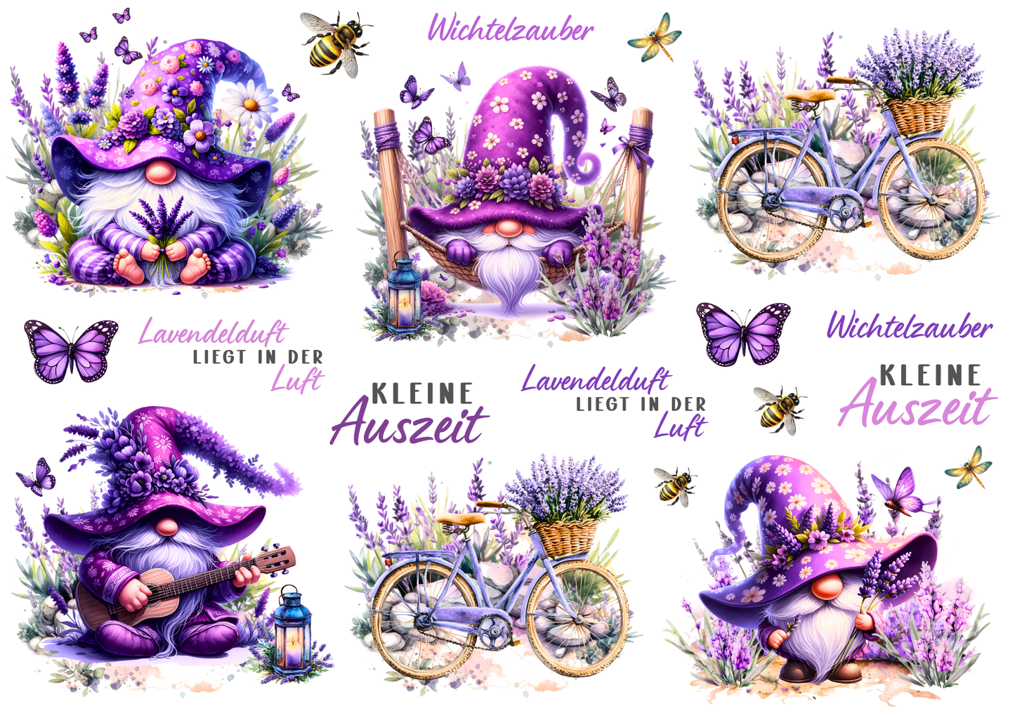 Rub On randlos •Lavendel Wichtel 1• A5 Bogen
