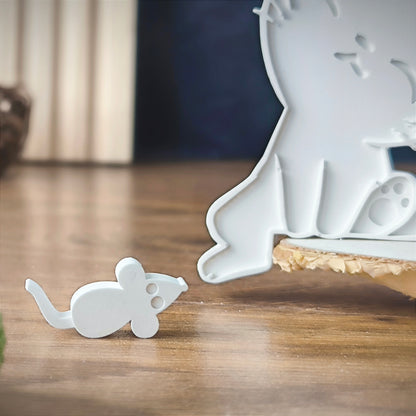 Silikon Gießform Eckenhocker Katze mit Maus / EC- Karten Format